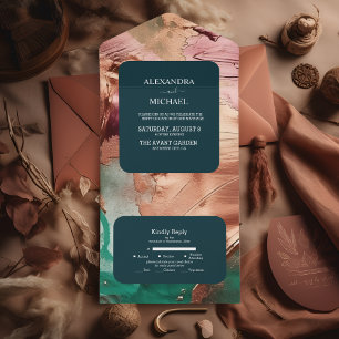 Abstrakte Smaragdgrün Roségold Hochzeit All In One Einladung