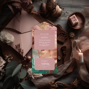 Abstrakte smaragdgrüne Roségold-Hochzeit All In One Einladung