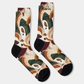 Abstrakte Socken im Herbst in Rost, Grün und Creme (Rechts)