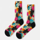 Abstrakte Socken mit farbenprächtiger Zirkularmatu (Linkes Detail)