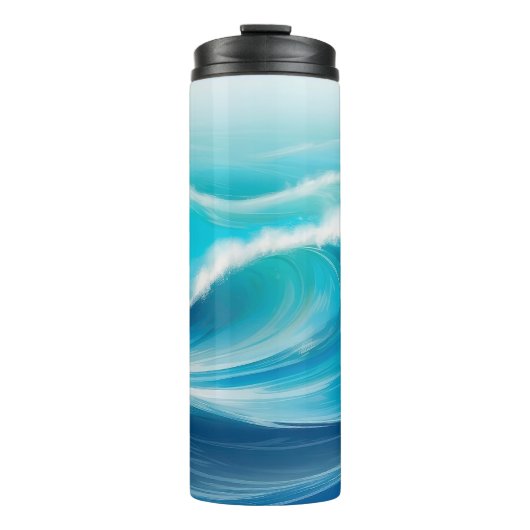 Abstrakte Soft Blue Ocean Splash Waves Thermosbecher (Vorderseite)
