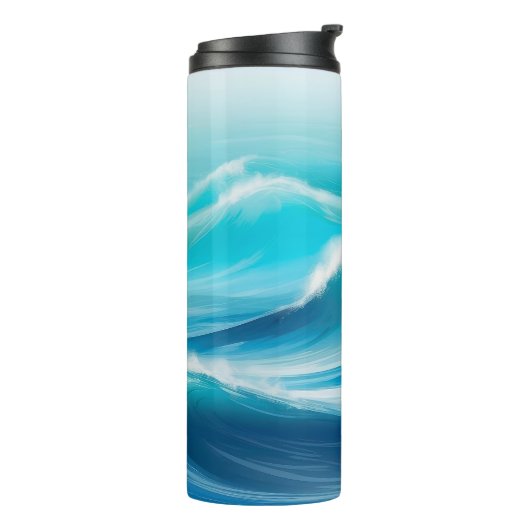Abstrakte Soft Blue Ocean Splash Waves Thermosbecher (Nach links gedreht)