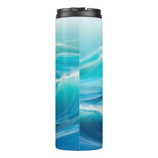 Abstrakte Soft Blue Ocean Splash Waves Thermosbecher (Rückseite)