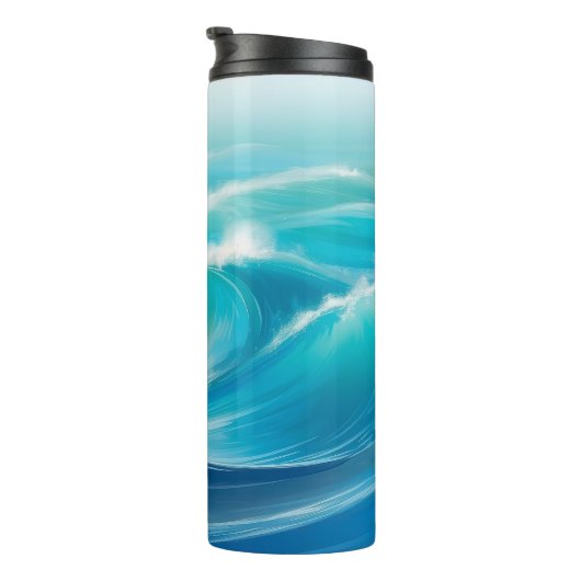 Abstrakte Soft Blue Ocean Splash Waves Thermosbecher (Nach rechts gedreht)