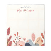 Abstrakte Soft-Formen-Wertschätzung für Lehrer Notizblock (Vorderseite)