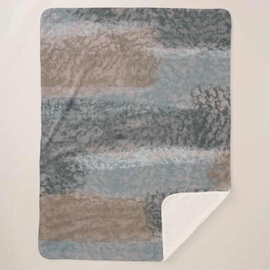 Abstrakte Soft Hues Grau Beige Steel Blue & Brown Sherpadecke (Vorderseite)