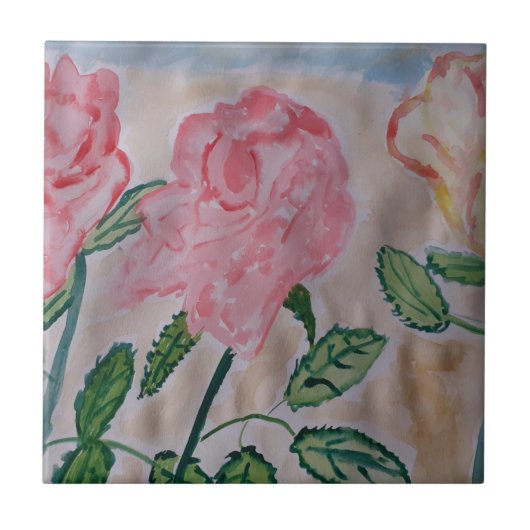 Abstrakte Sommer Rose Keramik Tile Fliese (Vorderseite)