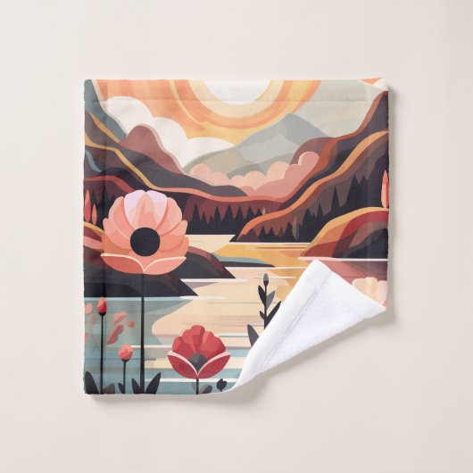 Abstrakte Sommerlandschaft mit Blume Badhandtuch Set (Waschlappen)