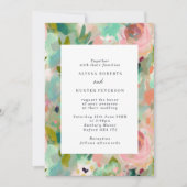 Abstrakte Sommerpink- und Grünblütenhochzeit Einladung (Vorderseite)