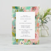Abstrakte Sommerpink- und Grünblütenhochzeit Einladung (Stehend Vorderseite)