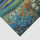 Abstrakte Sonnenaufgang-Wildblumen in blau, weiß,  Seidenpapier (Detail)