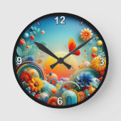 Abstrakte Sonnenaufgangsblume Runde Wanduhr (Vorderseite)