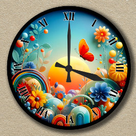Abstrakte Sonnenaufgangsblume Runde Wanduhr