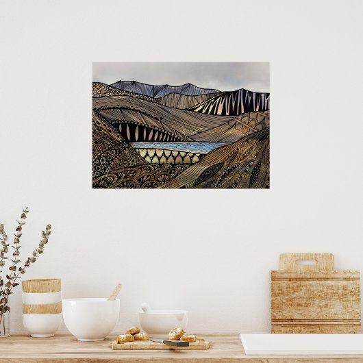 Abstrakte Sonnenaufgangslandschaft Poster (Küche)