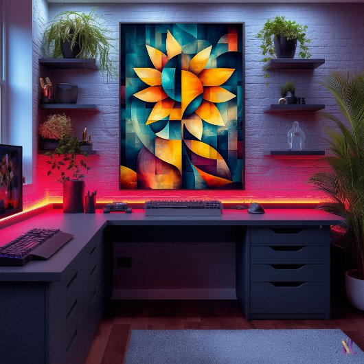 Abstrakte Sonnenblume Kunst - Geometrisches Blut i Poster