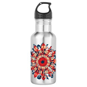 Abstrakte SONNENBLUME - rot blau + dein Hintergrun Edelstahlflasche