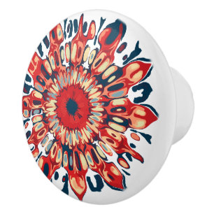 Abstrakte SONNENBLUME - rot blau + dein Hintergrun Keramikknauf