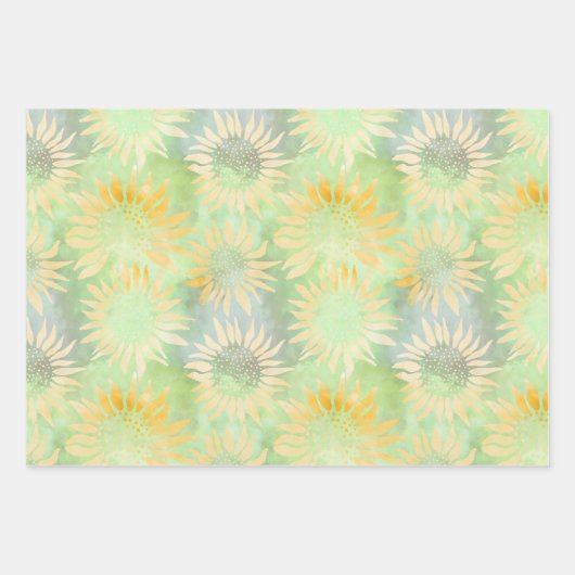 Abstrakte Sonnenblumen auf hellgrüner Decoupage Ti Geschenkpapier Set (Vorderseite 2)