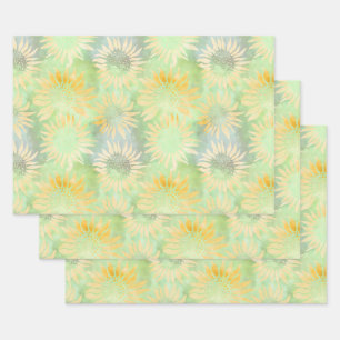 Abstrakte Sonnenblumen auf hellgrüner Decoupage Ti Geschenkpapier Set