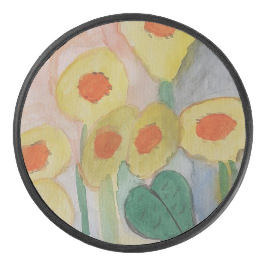 Abstrakte Sonnenblumen Eishockey Puck (Vorderseite)