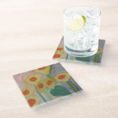 Abstrakte Sonnenblumen Glasuntersetzer (Schrägansicht)