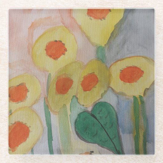 Abstrakte Sonnenblumen Glasuntersetzer (Vorderseite)