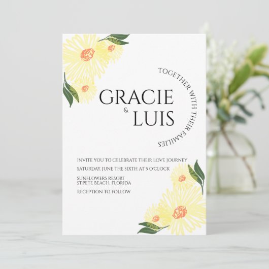 Abstrakte Sonnenblumen Grüne Blumenhochzeit Einladung (Stehend Vorderseite)