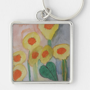 Abstrakte Sonnenblumen Premium Key Ring Schlüsselanhänger