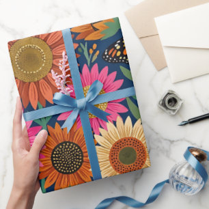 Abstrakte Sonnenblumen Schmetterling Geschenkpapie Geschenkpapier