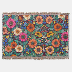 Abstrakte Sonnenblumen Schmetterlinge Folk Decken
