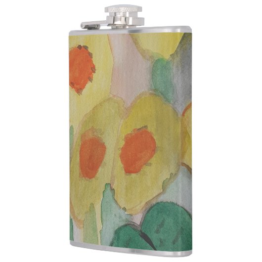 Abstrakte Sonnenblumen Vinyl Wrapped Flask Flachmann (Links)