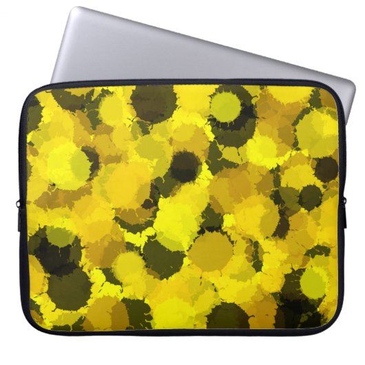 Abstrakte Sonnenblumendoten umkreisen die moderne Laptopschutzhülle (Vorderseite)