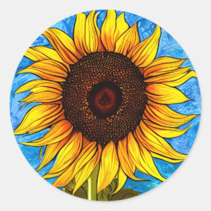 Abstrakte Sonnenblumenmalerei Runder Aufkleber