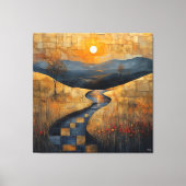 Abstrakte Sonnenuntergangslandschaft mit Fluss und Leinwanddruck (Vorderseite)