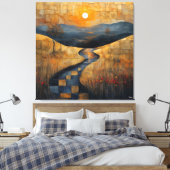 Abstrakte Sonnenuntergangslandschaft mit Fluss und Leinwanddruck (Insitu (Schlafzimmer))