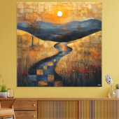 Abstrakte Sonnenuntergangslandschaft mit Fluss und Leinwanddruck (Insitu (Wohnzimmer))