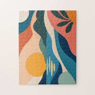 Abstrakte Sonnenuntergangslandschaft Moderne Kunst Puzzle
