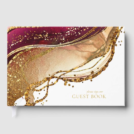 Abstrakte Sparkling Wedding Wine Red ID1018 Gästebuch (Vorderseite)