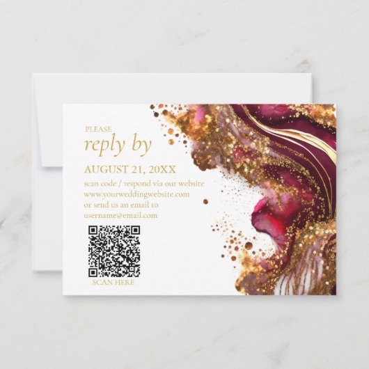 Abstrakte Sparkling Wedding Wine Red ID1018 RSVP Karte (Rückseite)