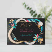 Abstrakte, spielerische Hochzeit RSVP Karte (Stehend Vorderseite)