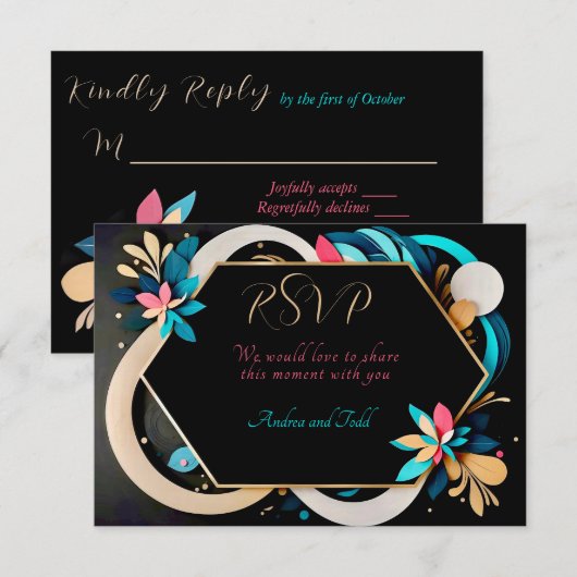 Abstrakte, spielerische Hochzeit RSVP Karte (Vorne/Hinten)