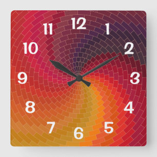 Abstrakte Spiralkacheln Rot Gelb Orange Quadratische Wanduhr