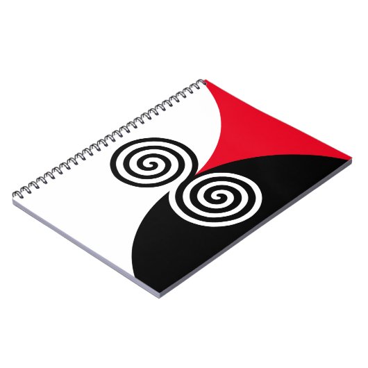 Abstrakte Spiralkreise auf schwarz-weiß Notizblock (Linke Seite)