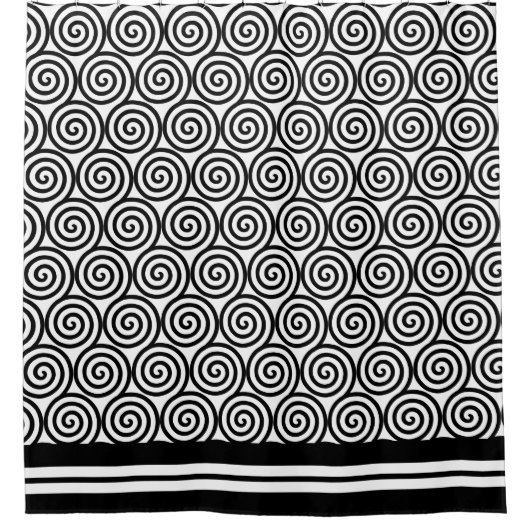 Abstrakte Spiralkreise in Schwarz-Weiß-Dusche Cu Duschvorhang (Vorderseite)