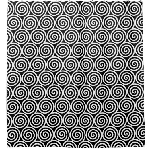 Abstrakte Spiralkreise in Schwarz-Weiß-Dusche Duschvorhang (Vorderseite)