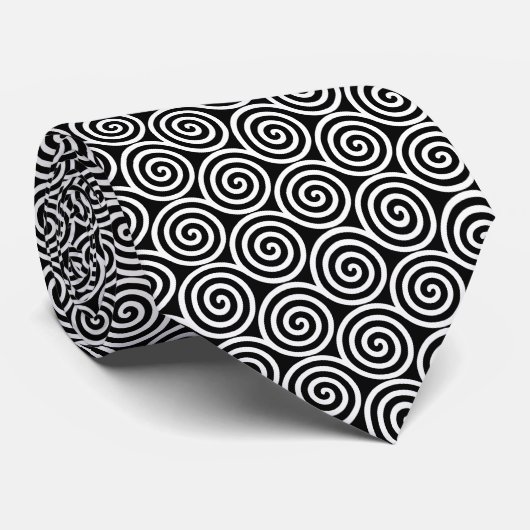 Abstrakte Spiralkreise in Schwarz-Weiß-Nacken Krawatte (Gerollt)