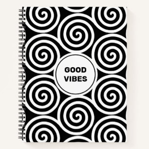 Abstrakte Spiralkreise in Schwarz-Weiß-Notizbuch Notizblock