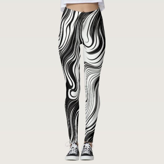 Abstrakte Spiralkunst Schwarz & Weiß Drehtinte Leggings (Vorderseite)