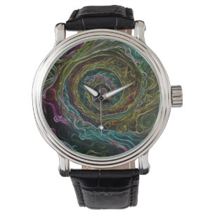 Abstrakte Spiralschwarz Vintag Lederuhr Armbanduhr