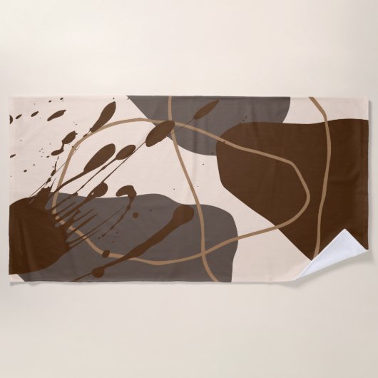 Abstrakte Splash Line Art Brown Beige Strandtuch (Vorderseite)